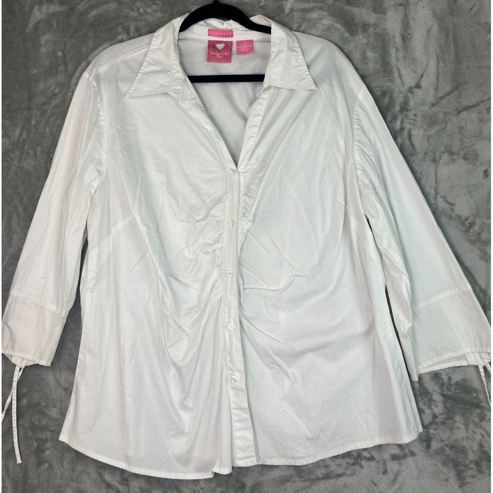 Andrew & Co. Womens 3/4‎ Sleeve Plus 2X White Button Down Cinched Blouse